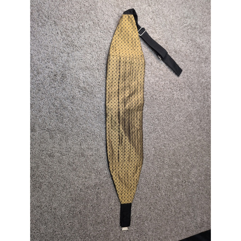 Carrot & Gibbs Mens Gold Black Geometric Silk Cummerbund Handmade USA Formal